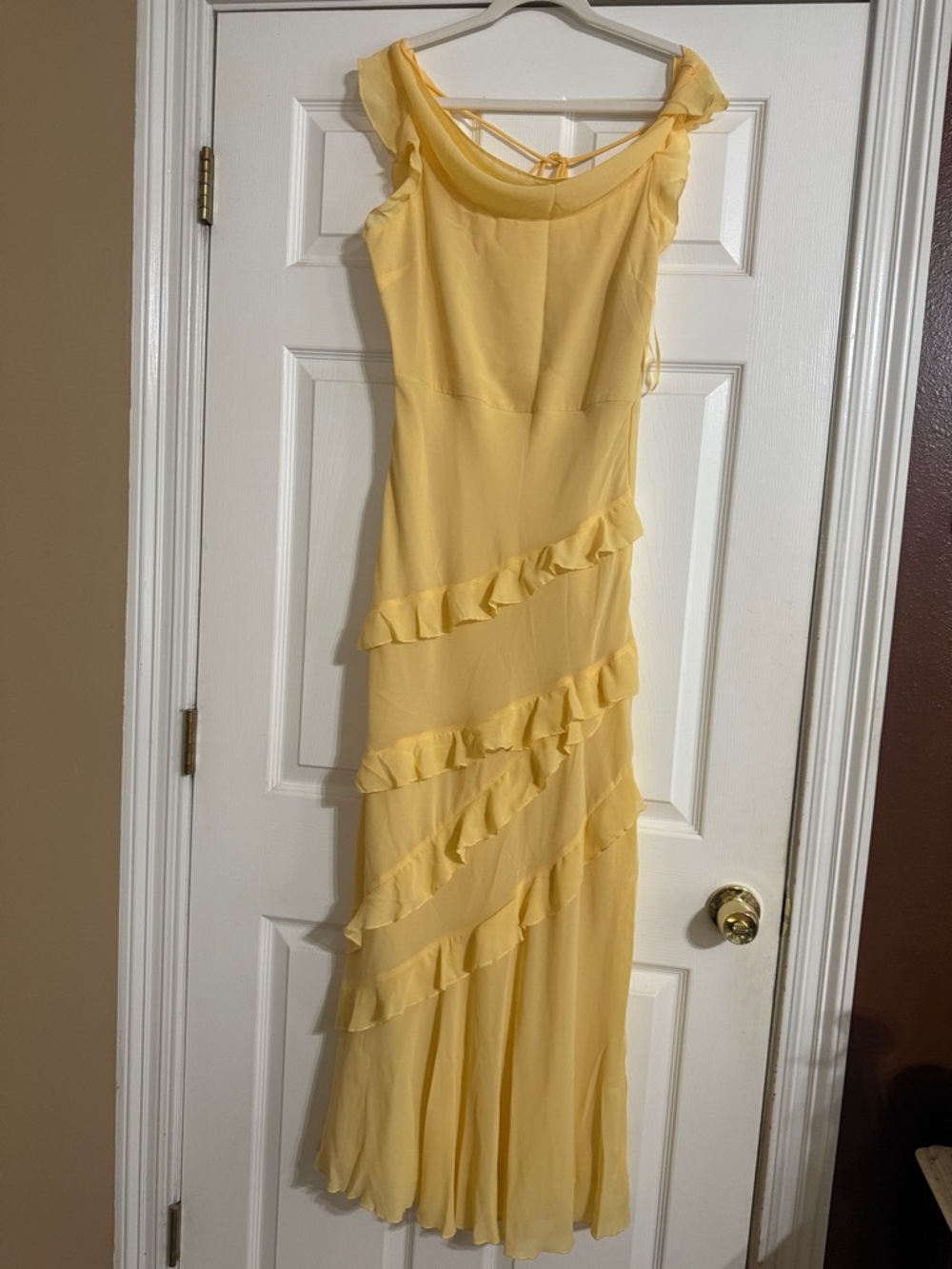 Yellow Ruffle Maxi Dress with Off-Shoulder Detail